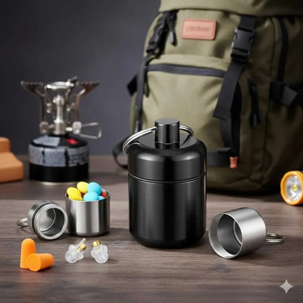 Portable Mini Pill Container Keychain, Spiral Seal Moisture-Proof Travel Medicine Case. Durable Outdoor Safety Accessory for Keychain, Bag, or Belt Loop – Compact Essential Pill Holder.