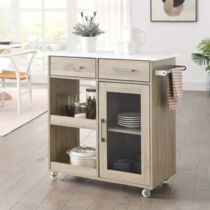 Modway Culinary Kitchen Cart With Towel Bar in Oak White