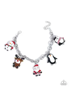 Arctic Arrangement - Multi Santa Penguin Holiday Charm Silver Bracelet - Paparazzi