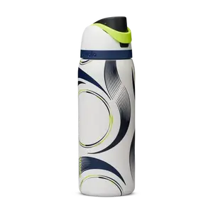 Owala FreeSip Sway Soccer Collection Drinkware Water Bottle, White Base with Red-White-Blue Speckles, Red Top Handle