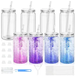 8pcs 16oz Double-Wall Clear Cups with Lids, Straws, Funnels & Cleaning Brushes. Easy to clean, perfect for office, fitness & graduation parties, essential drinkware for Thanksgiving, Christmas, Valentine's Day & back-to-school season. tumbler