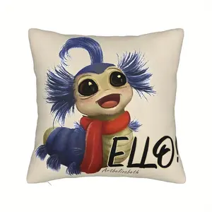 Labyrinth Worm Decorative Throw Pillow Cover - Whimsical Cartoon Design with Blue & Red-Orange Worm, Zipper Closure, Machine Washable Polyester for Sofa or Living Room Decor, Decorative Pillowcase |    Polyester Pillowcase