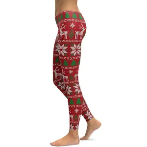 Red Ugly Christmas Women's Leggings, Yoga Pants, High Waist Hunting Tights, Women's Outdoor Fitness Outfit