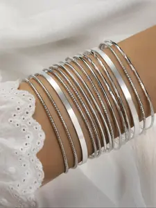 Minimalist Temperament Alloy Bangle Bracelet, Fashionable Jewelry for Women & Men, Trendy All-match & Exquisite Jewelry for Birthday Gift, Minimalist Chain Bangles, Stackable Bracelets