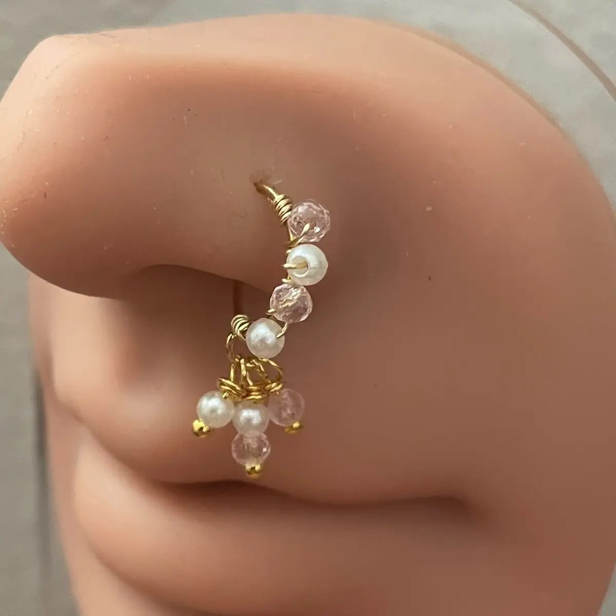 Hoop Nose Ring w/ beads| Gold Nose Hoop | Piercing Required | Nose Jewelry | Nose Ring w/ dangle | Gold Nose Jewelry Female Female nose hoop beaded noserings