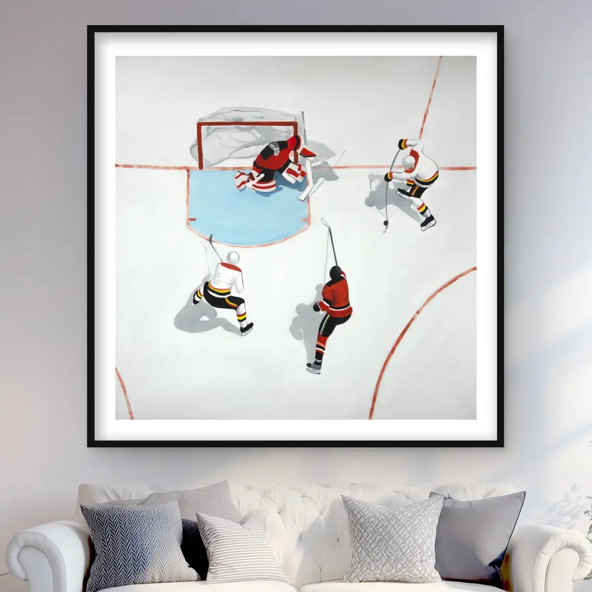Begin Home Decor C1FM4848E6KIQI 48 x 48 in. Eventful Hockey Game - Framed Matted Print Wall Art - Man Cave Decor