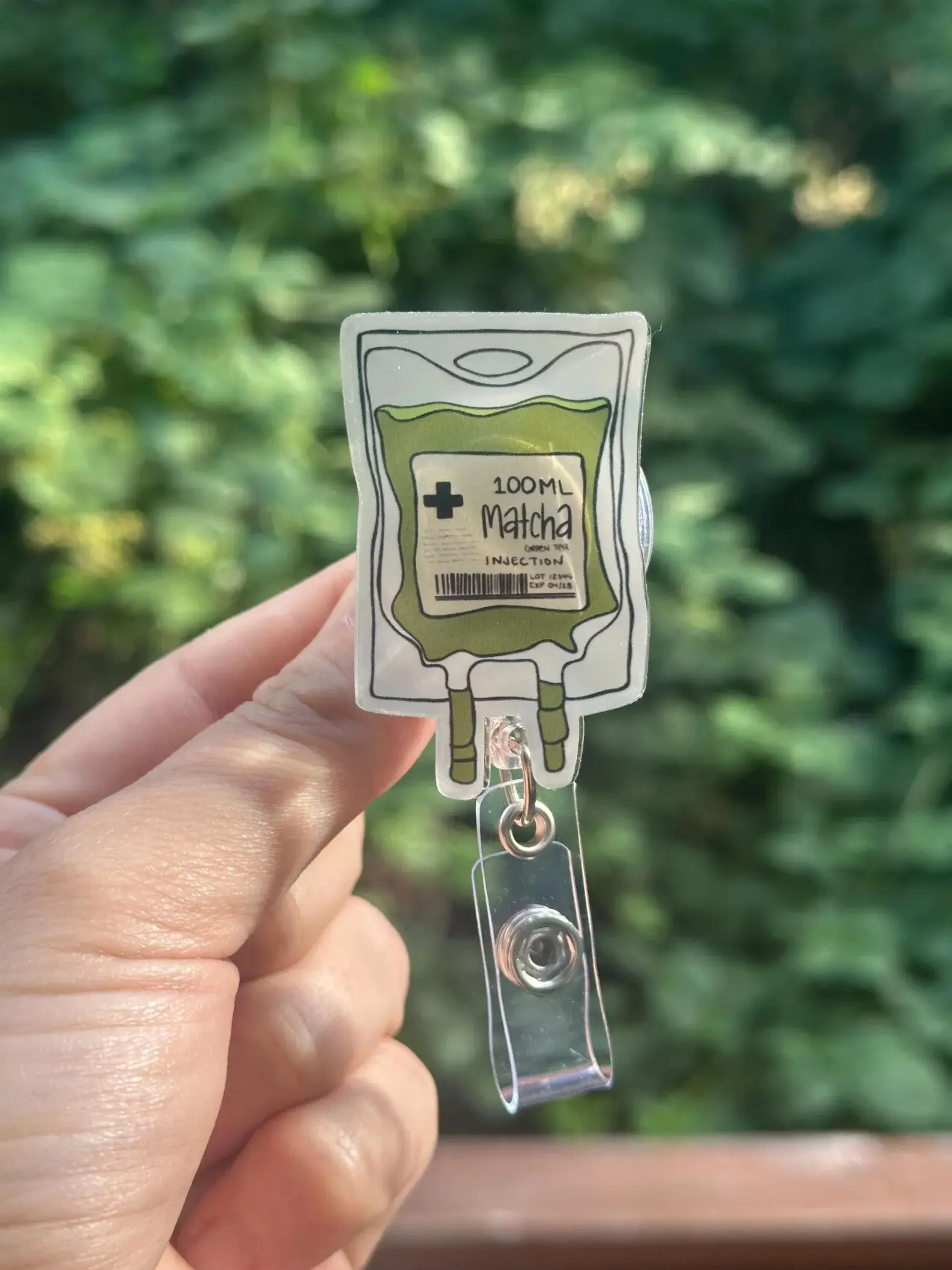 Matcha Green Tea IV bag- Nurse badge reel, RN, healthcare, work accessory