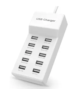 USB Charger USB Wall Charger with Rapid Charging Auto Detect Technology Safety Guaranteed 10-Port Family-Sized Smart USB Ports for Multiple Devices Smart Phone Tablet Laptop Computer