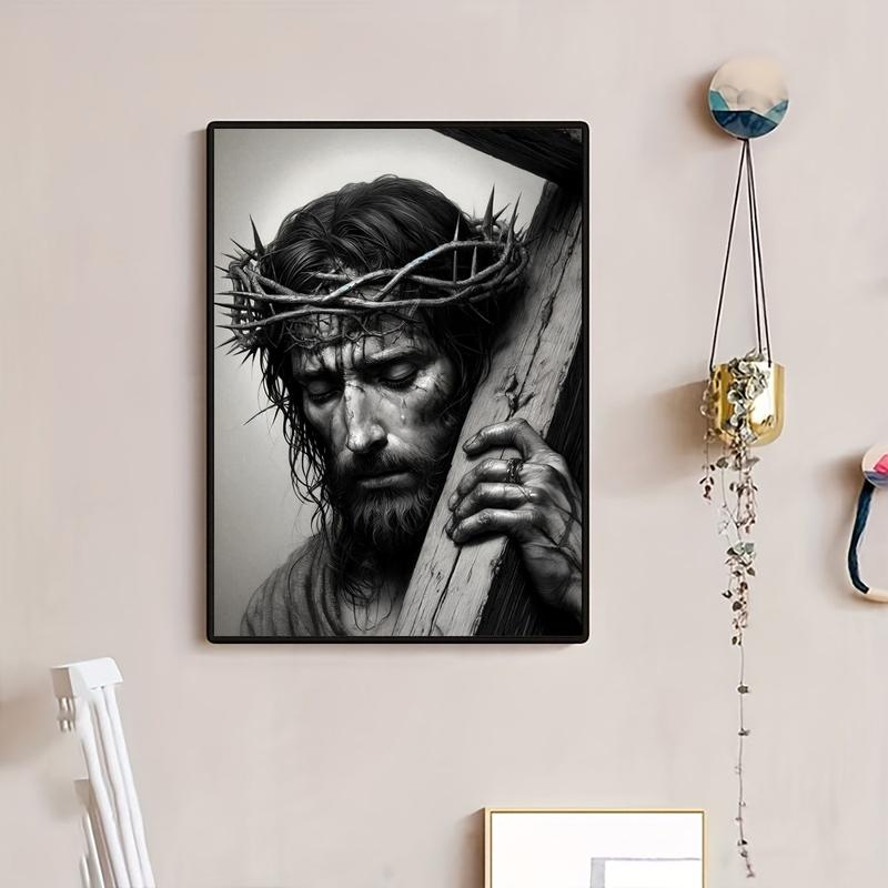 Room Decor 1pc Jesus Christ with Cross Frameless Canvas Wall Art, 30.48x40.64 cm, Religious Home Decor, Major Material: Other