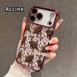 Phone Case for iPhone 17 16 Pro Max 15 Plus 14 13 12 11 E Air Cow Bow Pattern Mobile Four Corner Anti-drop Shockproof Non-slip Silicone Transparent Protective Cover