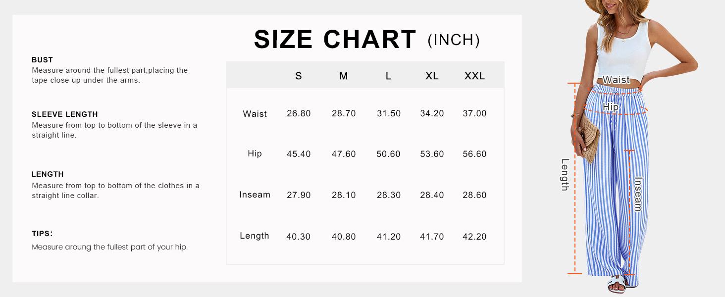 PrettyGarden Women's Pants Elastic Waist Striped Lightweight Palazzo Trousers With Pockets Casual Lounge Wide Leg Bottoms