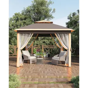 11x11 FT PopUp Gazebo, Outdoor Canopy Tent, Instant Screened Shelter with Mosquito Netting for Patio, Garden, Backyard, Party, Camping