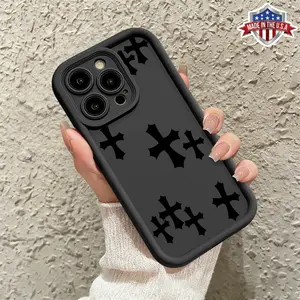 Cool Gothic Cross Pattern Case for iPhone 17 16 15 14 Pro Max 13 12 11 XR XS Plus Air Slim Shockproof Anti Drop Protective Lightweight TPU Cover