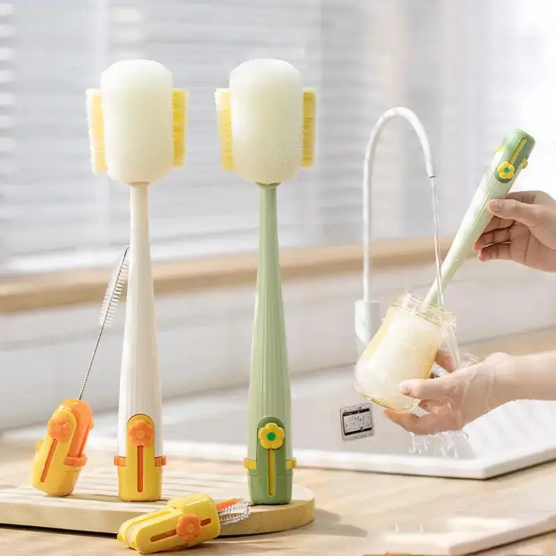 5-in-1 360° Rotatable Cup Cleaning Brush Set, Silicone & Sponge Bottle Brush with Straw Cleaner, Multi-Functional Cleaner for Baby Bottles, Tumblers, Mugs & Travel Cups