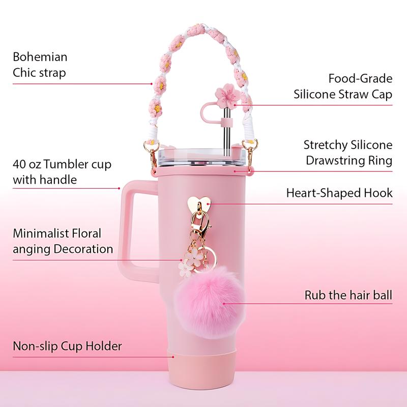 Stainless Steel Vacuum Insulated Glass Cup with Handle and Straw for Children's Gift Set, Keep Cold, Hot & Ice, Portable Drinkware - Mug, Tumbler, Water Bottles, Bottled, Flasks easter toy funny Tumbler Drinkware Tea Iced Tea girl gifts friendship