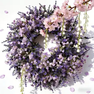 13.78 Inch Lavender Artificial Flower Wreath, Waterproof Sunscreen Fade-Resistant, Home Decor, Wedding, Garden, Gift