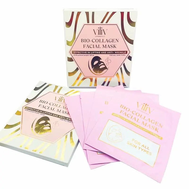 Bio-Collagen Facial Sheet Mask 4-Pack, Anti-Aging, Lifting Firming, Hydrating Skincare for All Skin Types
