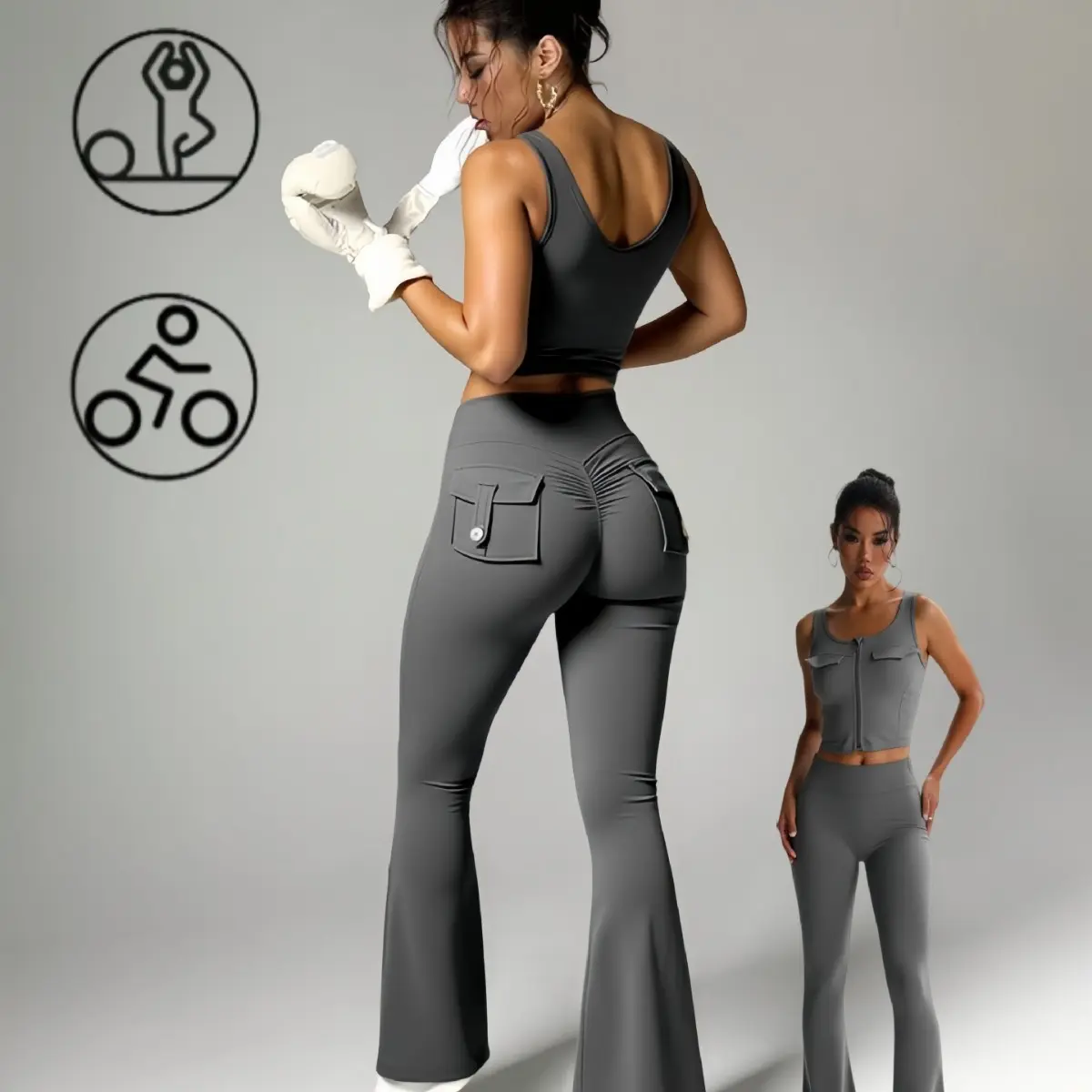 ALPINEA Women's Yoga Workout Set - High-Waisted Butt-Lifting Tummy-Control Leggings & Open-Back Sports Top