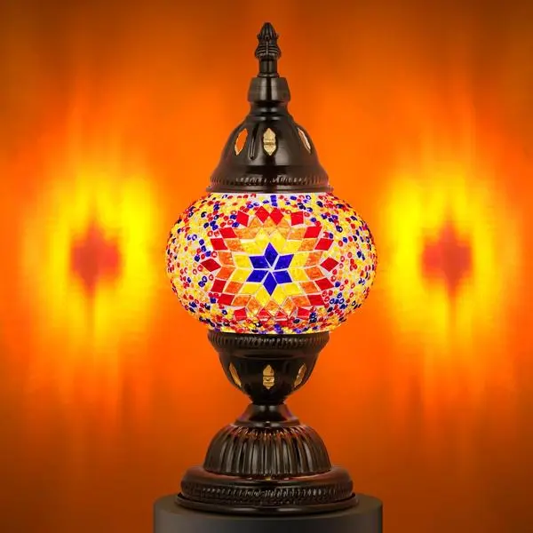 Marrakech Turkish Mosaic Lamp Stained Glass Table Lamp with Tiffany Style | Handmade Moroccan Table Lamp with Bronze Base, Decorative Accent Vintage Lamp for Living Room Bedroom Including LED Bulb