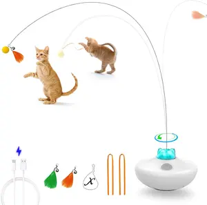 Interactive Cat Toys Cat Exercise Tumbler, Rechargeable Cat Toys for Indoor Cats Spin Butterfly Game Teasing Kitty, Extra Long Feather Wand