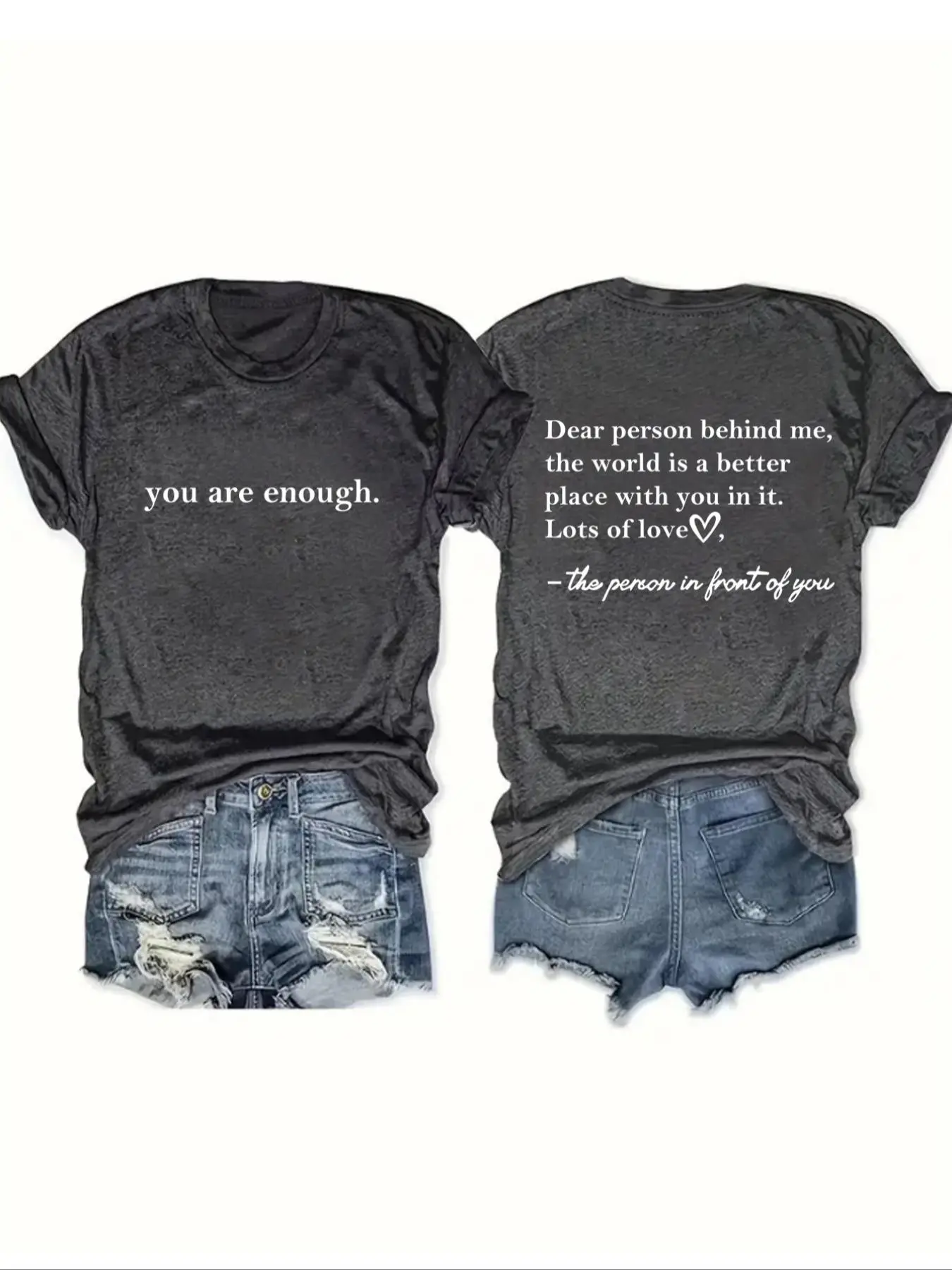 Letter & Heart Print Round Neck Back To School Tee, Summer Slogan Graphic Crew Neck T-shirt for Holiday, Summer Outfits 2024, Tees Shirts Clothing, Go