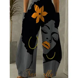 Large digital-print pocket elastic pants, comfortable everyday casual pants, women’s summer underwear, casual street pants GARMENTARY