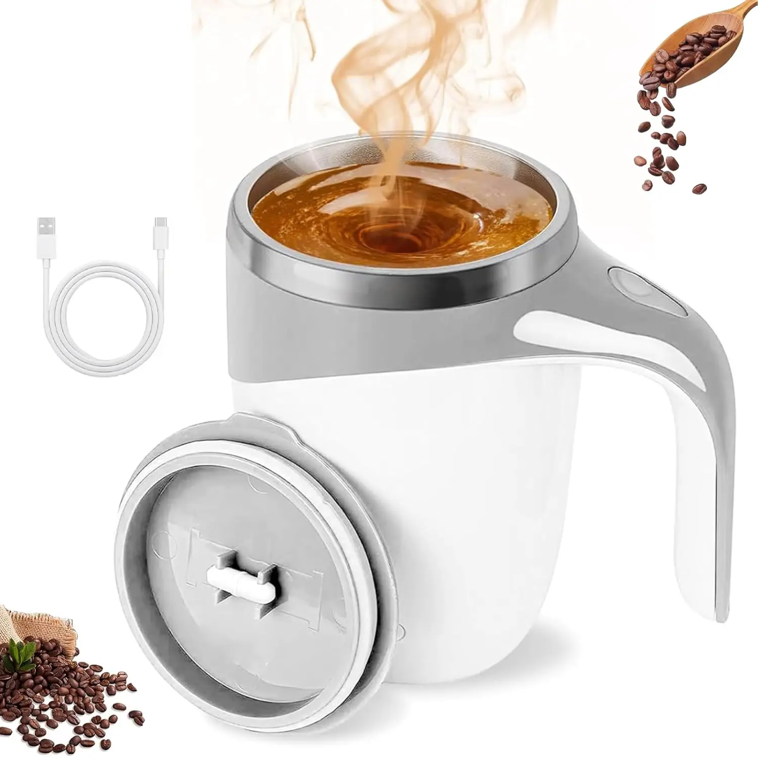 Electric Self‑Stirring Coffee Cup Gift, 380ml Stainless‑Steel Auto Mixing Mug with Magnetic Rotating Design for Home, Office & Travel