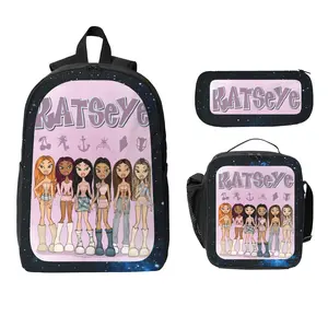 Katseye Theme Backpack Three-Piece Set - Student Backpack Pencil Case & Lunch Bag with Cute Character Design for KATSEYE Group Enthusiasts