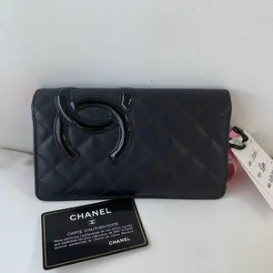 Pre-owned CHANEL Authentic Cambon Long Flap Wallet Quilted Lambskin Patent Leather CC Logo/WJMZ04108280