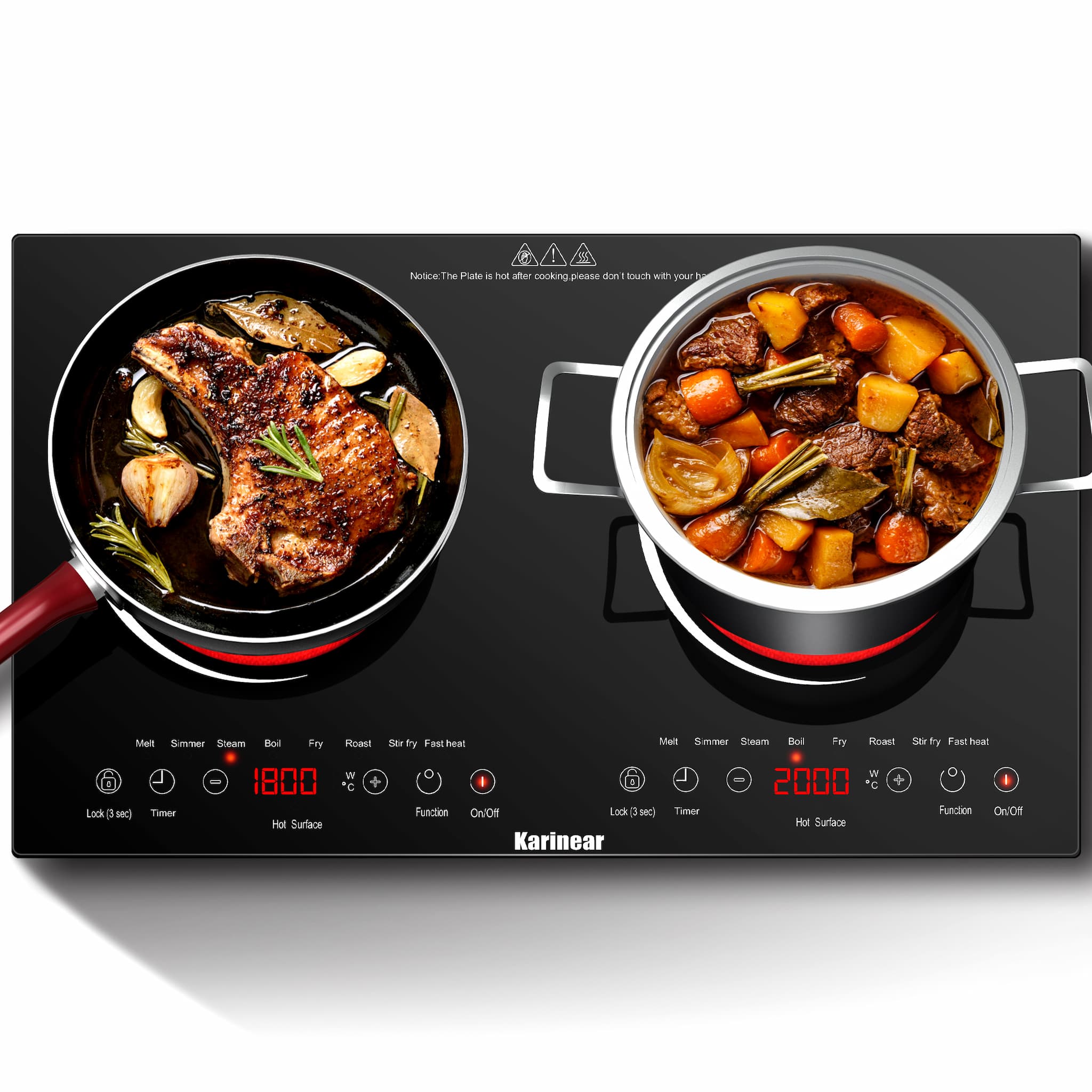 Karinear 2 Burner Electric Stove with Child Safety Lock, Timer, Over-Temperature Protection, Portable Electric Cooktop w