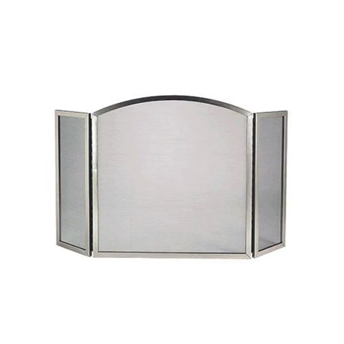 3-Fold Arched Freestanding Room Divider - Satin Nickel Steel Frame, 50X31 In Spark Guard Fireplace Screen