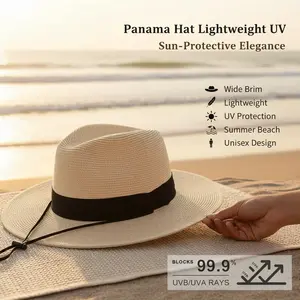Wide Brim Straw Panama Hat – Summer Beach Sun Hat for Women & Men (Lightweight UV Protection)