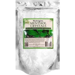 Nutrigins Menthol Crystals 8 oz - 100% Pure Organic Mint - Perfect for DIY Soaps, Balms, Skincare & Aromatherapy - Resealable Bag for Freshness