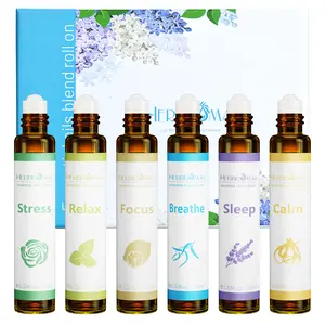 HERBROMAS Aromatherapy Essential Oils Roll On Set, Natural Pre-diluted Blend Oils for Skin Use Wellness Healthcare Fitness Solution Gift Calming Healthy Therapeutic body oil Relax Relaxing Aromatic Sleep Aid