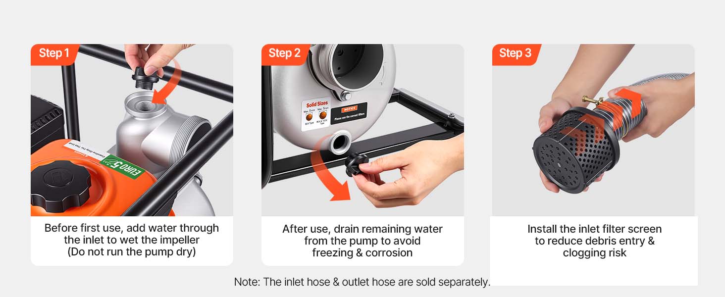 【Summerfinds】VEVOR 3-in Gas Powered Semi-Trash Water Transfer Pump, 7 HP Power, 264 GPM, Cast Iron Impeller, Heavy Duty Frame, 25 ft Discharge Hose, Anti-Vibration Pads, for Ponds, Drainage, Floodwater