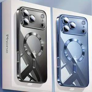 Luxury Plating Transparent Magnetic Wireless Charging Protective Soft Case Compatible with for Iphone 17 15 14 13 12 11 Pro Max with Lens Protection Shockproof Clear Cover Smartphone