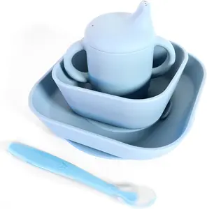 Baby Feeding Set – 4 PCS Silicone Tableware with Suction Plate, Bowl, Cup & Spoon - Extra-Thick Premium Silicone, BPA-Free, Food Grade, Microwave & Dishwasher Safe