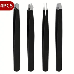 4pcs Professional Tweezers - Perfect For Eyebrow Hair Removal Beard Pulling & Inward Growing Hair - Compact Portable with Storage Bag - Ideal for Men & Women