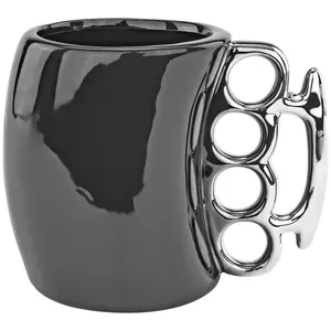 Black Knuckle Duster Ceramic Coffee Mug, 5.5x4.35x3.75 inches - Fairly Odd Novelties