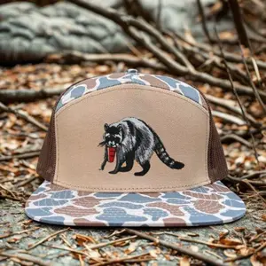[BUY 2 FOR 1 PRICE] Hat, Trash Panda Raccoon Trucker Hat, 7 Panel Camo Snapback Hat, Funny Raccoon Hunting Hat, Wildlife Outdoor Hat for Men, Camo Trucker Cap