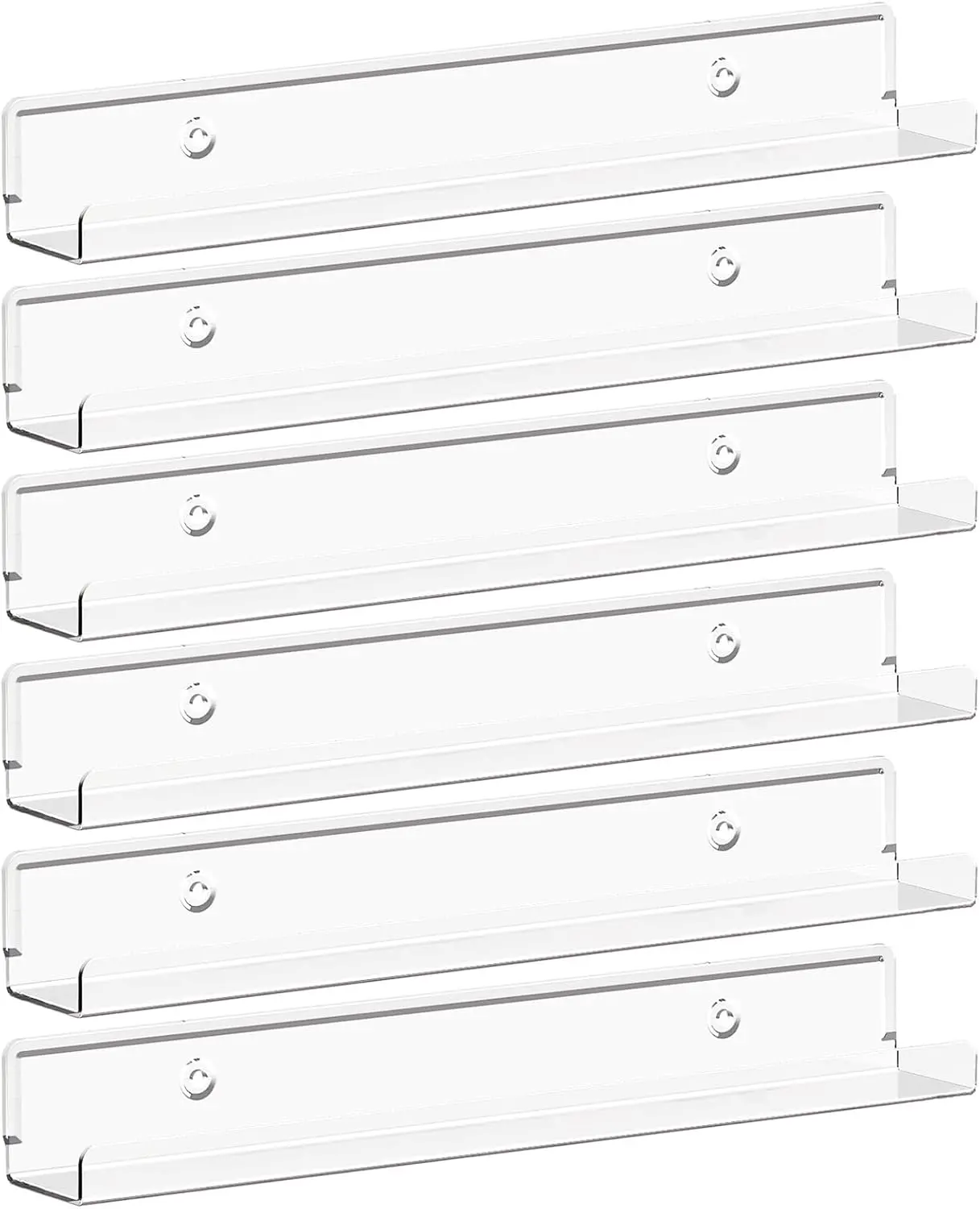 Floating Shelves for Vinyl Record, 6 Pack 12" Clear  Wall Shelf Room Decor for Book/Photo/Picture/Makeup Display in Bedroom, Living Room, Bathroom Storage and Organization