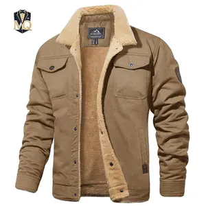 Men's Winter Jacket Sherpa Lined Jacket Warm Trucker Coat Multi Pocket Casual Collared Menswear Tops Cotton Fleece Long Sleeve