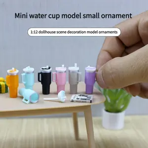 Miniature Insulated Cup Model with Straw, Mixed Color, Perfect for Mini House Decoration, DIY Food Scene, Dollhouse Accessories
