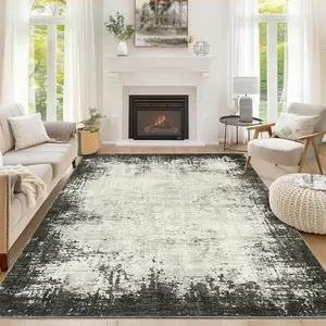 GARVEE Area rug 22 x 30 cm for living room, bedroom rug with bohemian border, abstract, washable, non-slip, large area rug, ultra-thin, soft, for bedroom and dining room (green, 2.5