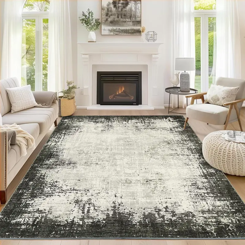 GARVEE Area rug 22 x 30 cm for living room, bedroom rug with bohemian border, abstract, washable, non-slip, large area rug, ultra-thin, soft, for bedroom and dining room (green, 2.5