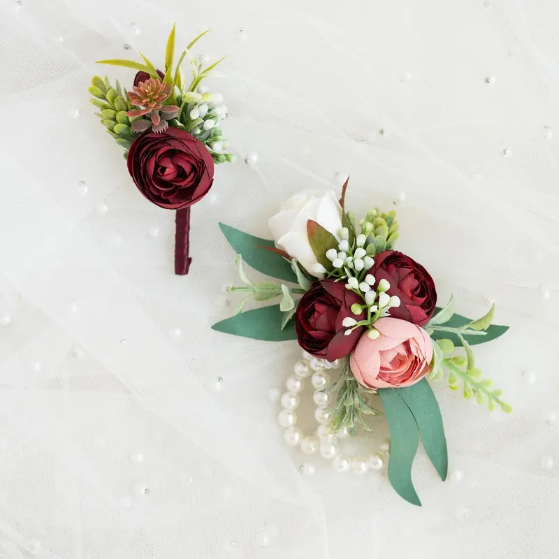 corsage for burgundy dress Burgundy Velvet Strapless Evening Dress with Draped Satin Skirt main image 1