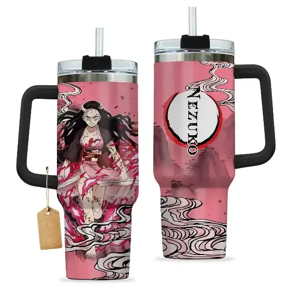 Nezuko Kamado Kimestu No Yaiba Demon Slayer Anime Custom Tumbler 40Oz Stainless Steel Tumbler With Handle.