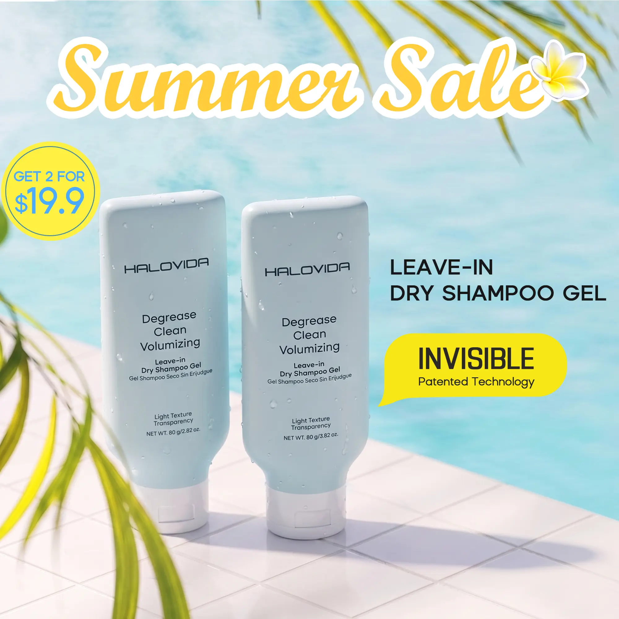 HALOVIDA Leave-in Dry Shampoo Gel, Instant Oil Absorption, Invisible Volume, Long-Lasting Oil Control, 4D Hyaluronic Acid, Silk Protein, Lightweight & Refreshing, Suitable for All Hair Types, 2.28oz, Gentle & Smooth