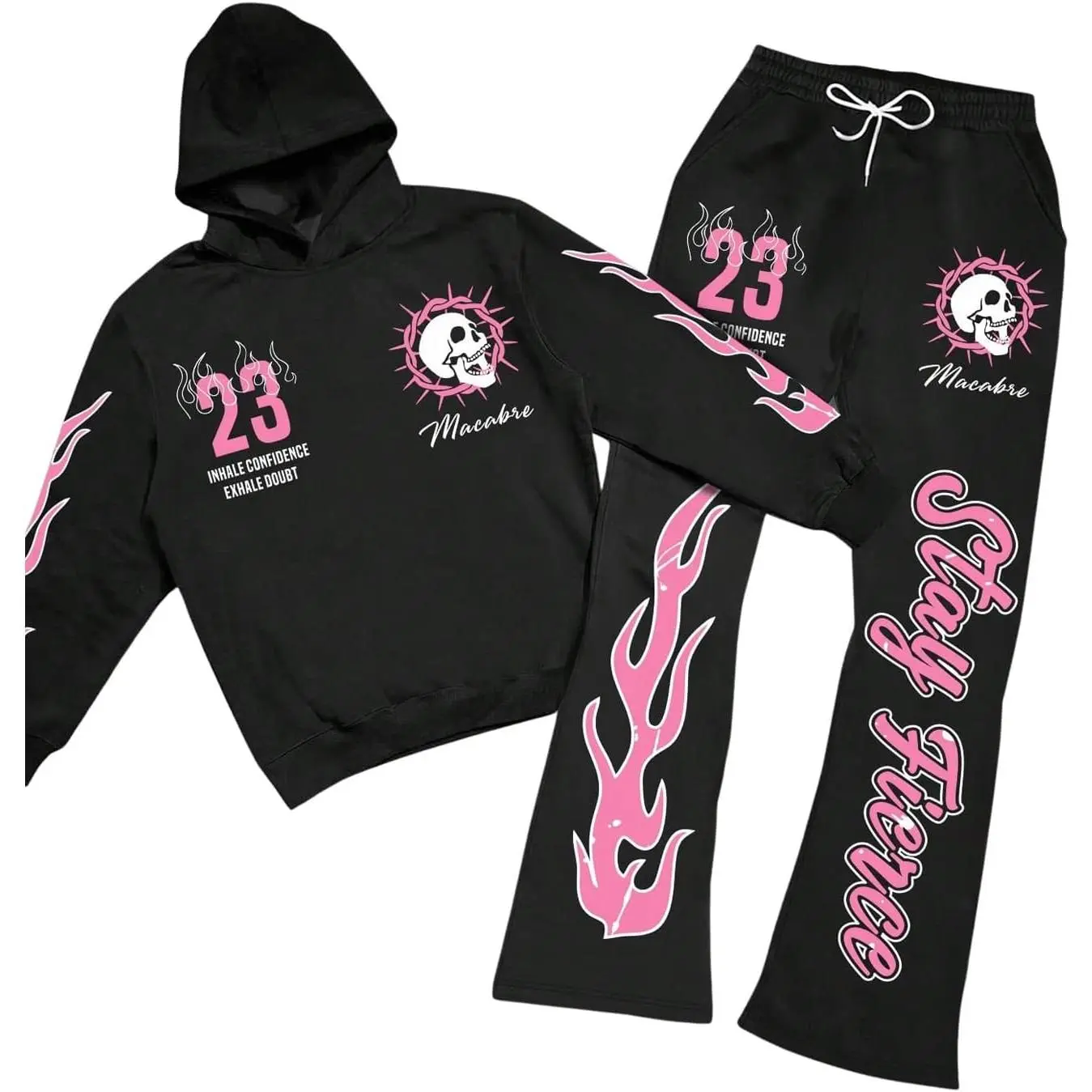 VIPWOLF Men's 2 Piece Sweat Suits Long Sleeve Y2K Graphic Hoodies and Flared Sweatpants Set