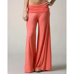 Women's Y2K Trendy Coral Pink Fold Over Wide Leg Pants, High Waist Ruched Flare Sweatpants, Loose Stretchy Streetwear Casual Daily Shopping Party Lounge Trousers 2026